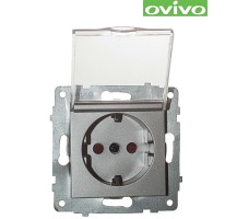 Розетка с заземлением с крышкой, Ovivo серебро, механизм арт.600-000310-243