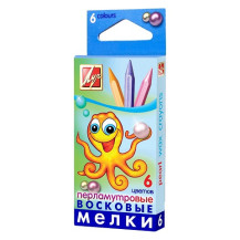 Восковые мелки перламутровые шестигранные 6 цв