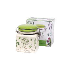 Банка для сыпучих продуктов керамика Herbal green с клипсой 480мл арт. L2520936 Китай Банка для сыпучих продуктов керамика Herbal green с клипсой 480мл арт. L2520936 Китай