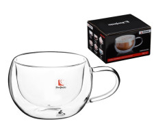 Кружка стеклянная с двойными стенками, 300 мл, серия CAPPUCCINO, PERFECTO LINEA (Чашка стеклянная, ручной работы, с двойными стенками из боросиликатно