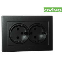 Розетка Ovivo Grano двухместная с заземлением черная 400-170300-907 Розетка Ovivo Grano двухместная с заземлением черная 400-170300-907