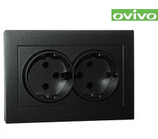 Розетка Ovivo Grano двухместная с заземлением черная 400-170300-907