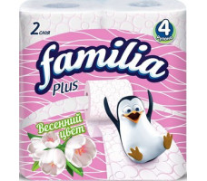 FAMILIA PLUS бумага туалетная белая двухслойная Весенний цвет 4шт