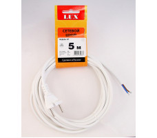 Шнур сетевой LUX V2 ПВС 5 м с вилкой без з/к Белый 2х0.75 Китай
