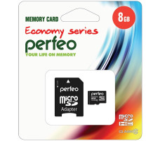 Карта памяти PERFEO Micro SDHC PERFEO 8GB(Class 10)+Adapter ECONOMY series 10/100