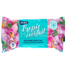 Салфетки влажные AURA Tropic Cocktail антибактериальные 15 шт. Салфетки влажные AURA Tropic Cocktail антибактериальные 15 шт.
