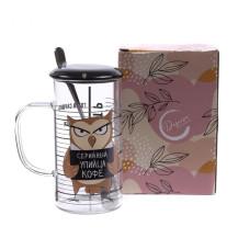 Кружка стекло/керам. Упийца кофе с ложкой и крышкой 0.3л арт. 27363928