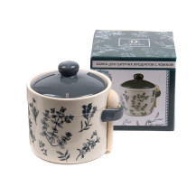 Банка для сыпучих продуктов керамика Herbal grey с ложкой 450мл арт. L2520911 Китай Банка для сыпучих продуктов керамика Herbal grey с ложкой 450мл арт. L2520911 Китай