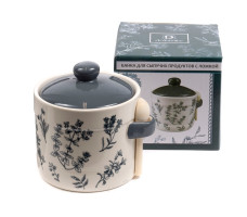 Банка для сыпучих продуктов керамика Herbal grey с ложкой 450мл арт. L2520911 Китай
