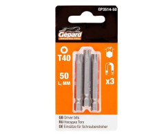 Насадка TORX T40 50мм 3шт GEPARD (GP3514-50) (бита звездочка шестилучевая звезда сталь S2 магнитная)