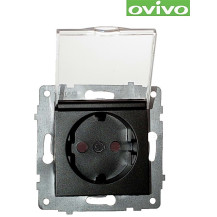 Розетка Ovivo с заземлением с крышкой, черный, механизм арт.600-000317-243 Розетка Ovivo с заземлением с крышкой, черный, механизм арт.600-000317-243