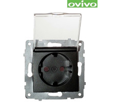 Розетка Ovivo с заземлением с крышкой, черный, механизм арт.600-000317-243