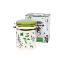 Банка для сыпучих продуктов керамика Herbal green с клипсой 630мл арт. L2520938 Китай Банка для сыпучих продуктов керамика Herbal green с клипсой 630мл арт. L2520938 Китай