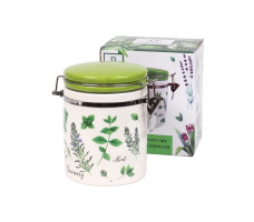 Банка для сыпучих продуктов керамика Herbal green с клипсой 630мл арт. L2520938 Китай