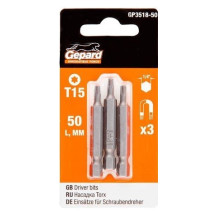 Насадка TORX T15 50мм 3шт GEPARD (GP3518-50) (бита звездочка шестилучевая звезда сталь S2 магнитная)