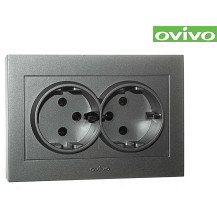 Розетка Ovivo Grano двухместная с заземлением серебро 400-100300-907 Розетка Ovivo Grano двухместная с заземлением серебро 400-100300-907