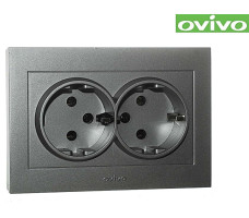 Розетка Ovivo Grano двухместная с заземлением серебро 400-100300-907