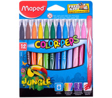 Фломастеры Maped "Jungle", 12цв, смываемые, картонн