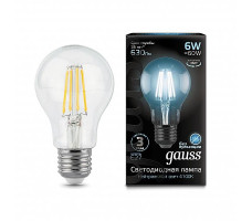 Лампа Gauss LED Filament А60 6W E27 4100K арт. 102802206