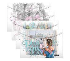 Набор из 4 папок-конвертов на кнопке пластиковых ErichKrause Dreamy Girls, A4, ассорти
