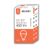 Лампа светодиодная BELSVET LED-M G45 5 W 3000 K E27 (шарик)