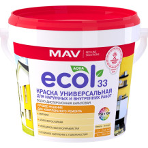 Краска ECOL 33 универсальная для наружных и внутренних работ (ВД-АК-1033) белая матовая 1 л (1,4 кг)