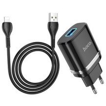 Cетевое зарядное устройство hoco N1 USB черный с кабелем Lightning Cетевое зарядное устройство hoco N1 USB черный с кабелем Lightning